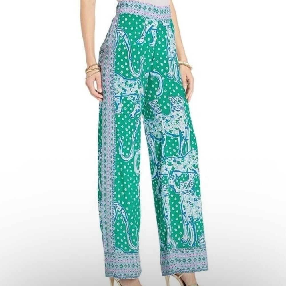 Lilly Pulitzer Bal Harbour Palazzo Pant Emerald Isle On The Prowl Leopard XL